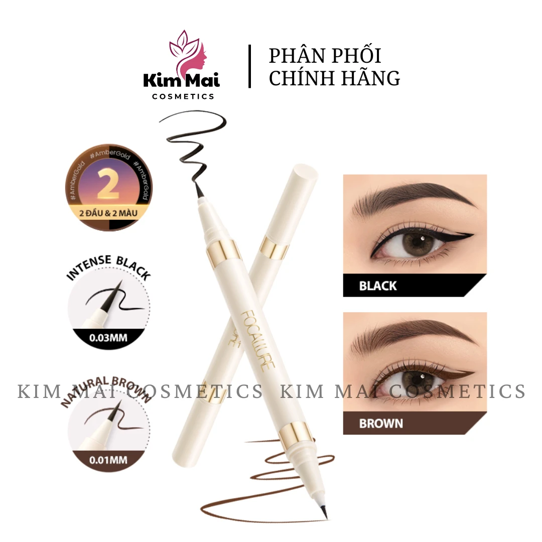 Bút Kẻ Mắt Dạng Lỏng FOCALLURE 2 Trong 1 Không Thấm Nước Hai Đầu Khô Nhanh