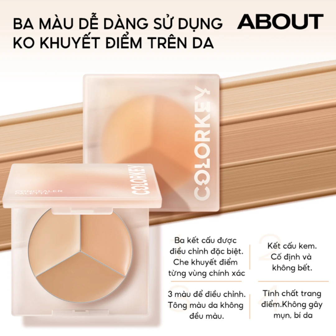 Bảng Che Khuyết Điểm 3 Màu Colorkey Targeting Three-colour Concealer Palette 3 Bảng Che Khuyết Điểm 3 Màu Colorkey Targeting Three-colour Concealer Palette - Ảnh 3