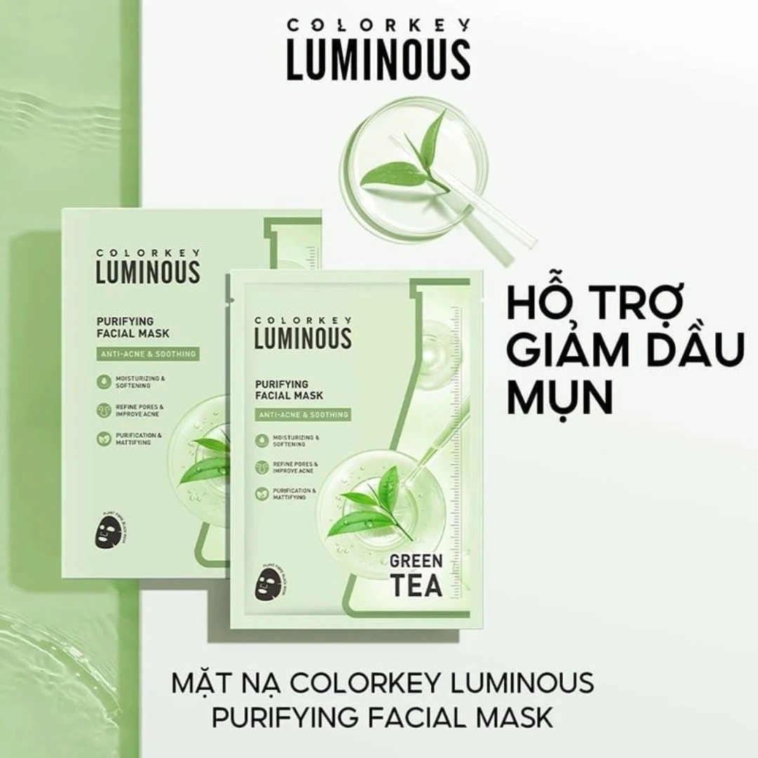 (Hộp 10 Miếng ) Mặt Nạ Colorkey Hỗ Trợ Giảm Dầu Mụn Từ Trà Xanh & BHA 25ml 2 (Hộp 10 Miếng ) Mặt Nạ Colorkey Hỗ Trợ Giảm Dầu Mụn Từ Trà Xanh & BHA 25ml - Ảnh 2
