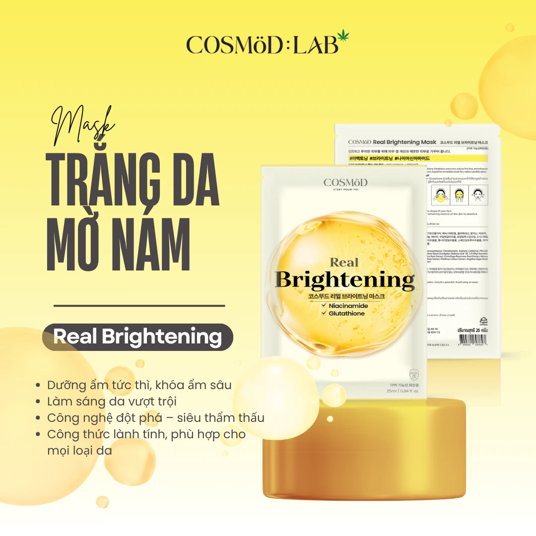 ( Hộp 10 miếng ) Mặt nạ Cosmod Lab Real Mask dưỡng sáng căng bóng da 24ml 2 ( Hộp 10 miếng ) Mặt nạ Cosmod Lab Real Mask dưỡng sáng căng bóng da 24ml - Ảnh 2