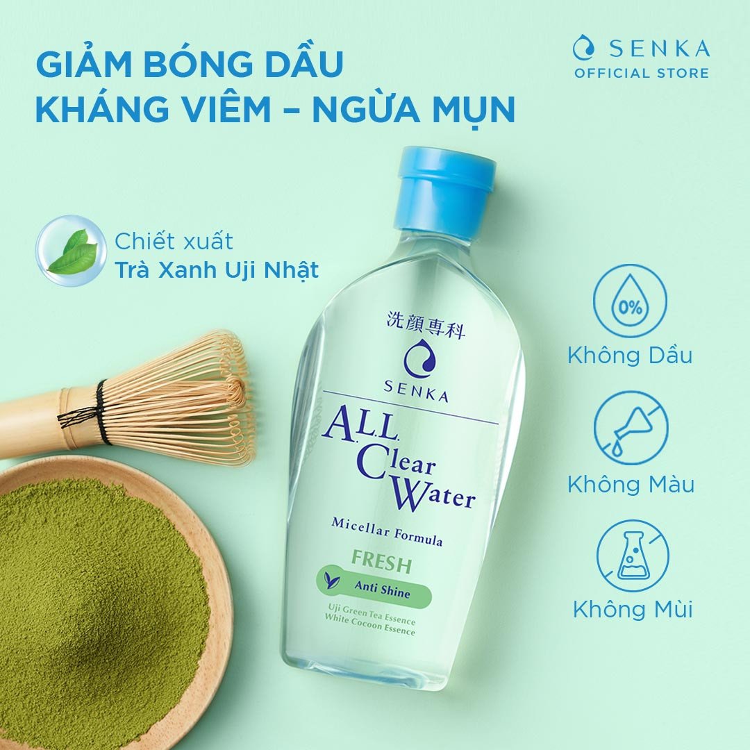 Nước tẩy trang SENKA A.L.L. CLEAR WATER Micellar Formula Fresh Anti Shine 8 nuoc tay trang senka ngua mun kiem soat nhon my pham kim mai 4